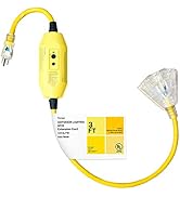 Thonapa 3 Foot Lighted Outdoor GFCI Extension Cord - 12/3 SJTW Heavy Duty Yellow Pigtail Extensio...