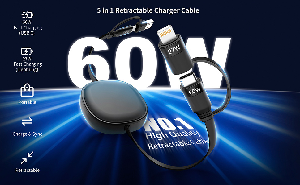 5 in 1 retractable fast charger cable