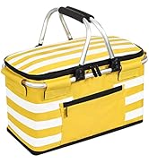 KEFOMOL Insulated Picnic Basket,Leak-Proof Collapsible Cooler Bag,26L Grocery Basket with Lid,2 S...