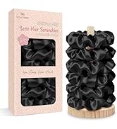 BONNET QUEEN Satin Scrunchies for Women, No Crease Silk Hair Ties &amp; Holder, Soft Silk Hair Scrunc...
