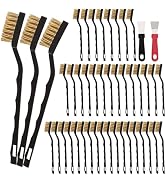 Jikvmis 40 Pcs Mini Wire Brush Brass Brush Set, Curved Handle Masonry Brush Wire Brush for Cleani...
