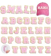 Small Chenille Letters Patches 1.57 inch 52PCS Pink Self Adhesive Letter Stickers Fuzzy Varsity P...