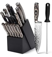 Knife Sets for Kitchen,15-piece Hammered Desgin Knife Set with Block and Sharpener, High Carbon S...