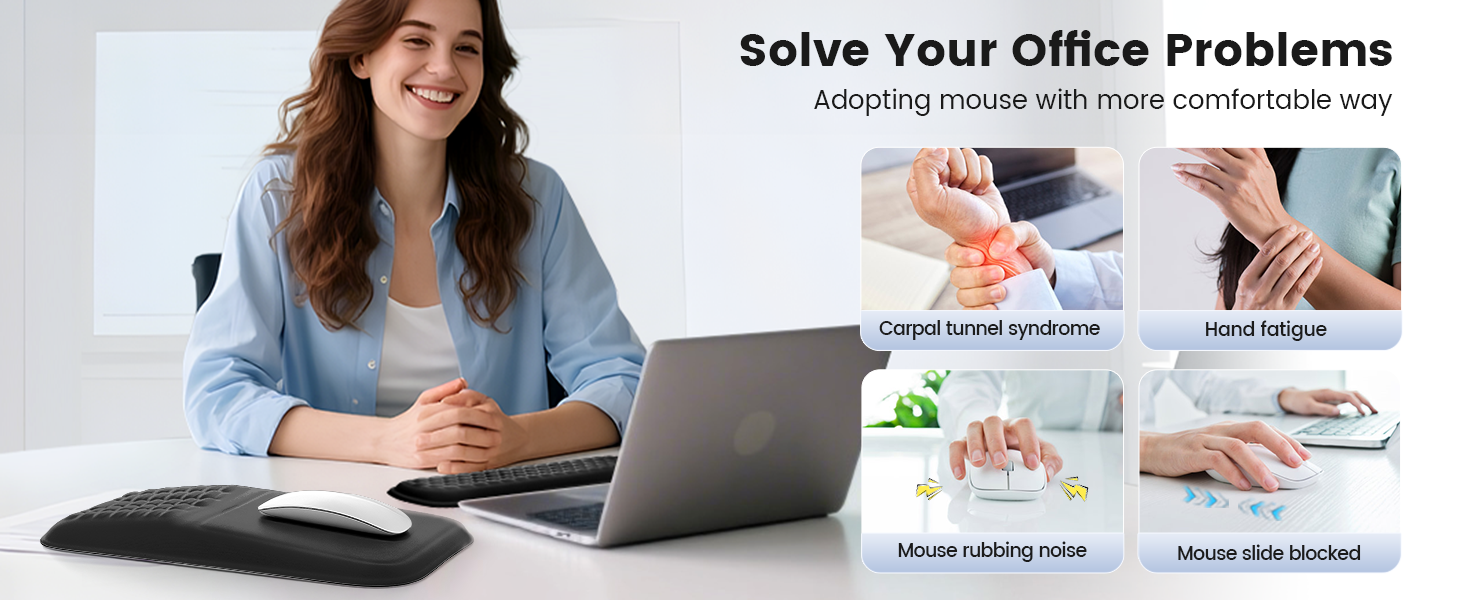 Ergonomic Mouse Pad &amp; Keyboard Wrist Rest Set Black, Soft Memory Foam Mouse Pad with Wrist Support