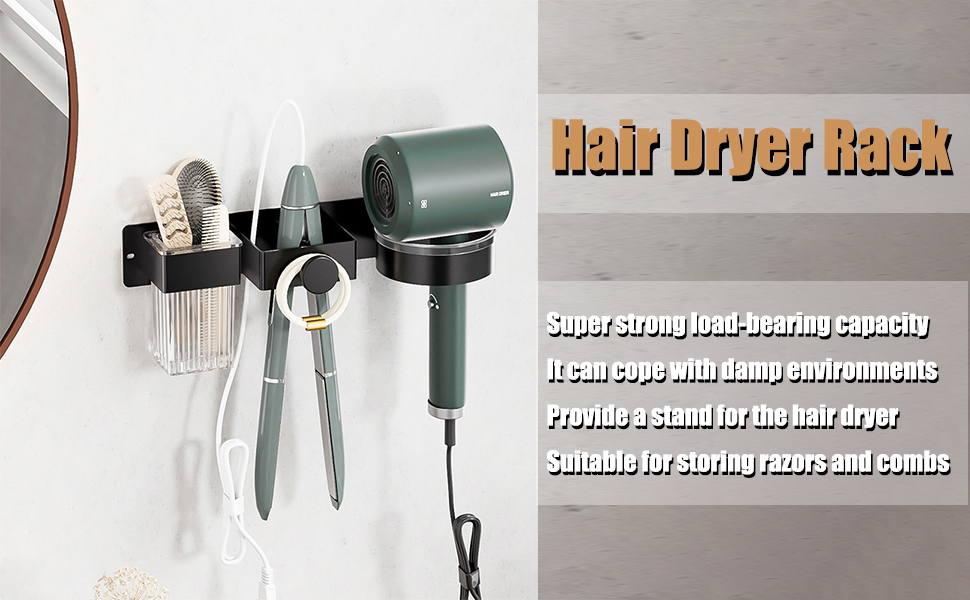 Wall Mounted Hair Dryer Holder,Metal Organizer with Storage for Flat Iron,Comb,Hair Accessories