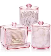 Tbestmax Pink Qtips Dispenser Bathroom Container, 10/12 oz Big Cotton Ball Holder, Apothecary Jar...