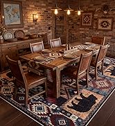 YIHOUSE Rustic Cabin Area Rug for Living Room 8x10,Machine Washable Lodge Bear Rug,Non-Slip Low P...