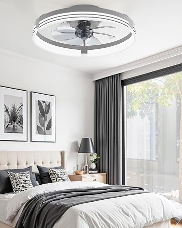 20" Grey Low Profile Ceiling Fan Light with Remote