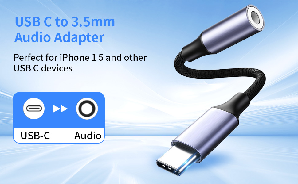 USB Type C to 3.5mm Headphone Jack Adapter,