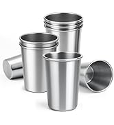 Cafezi 16 oz Stainless Steel Cups 8 Pack, Stackable Metal Drinking Glasses, Unbreakable &amp; Shatter...
