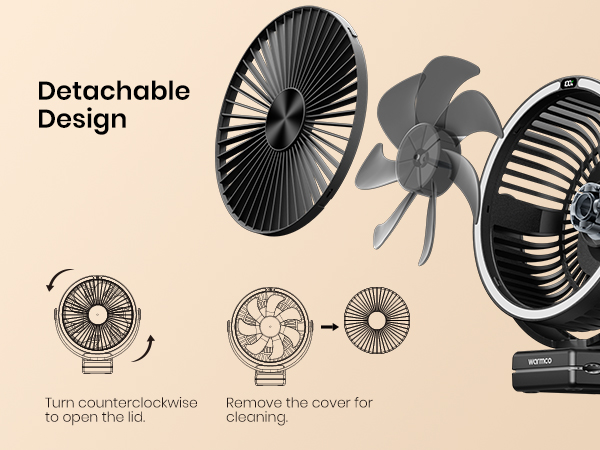 Clip fan with detachable design — easily remove the cover for quick and effortless cleaning.