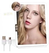 MIOBLUE Rechargeable Travel Makeup Mirror with Lights, Portable Lighted Vanity Mirror with 10X Ma...