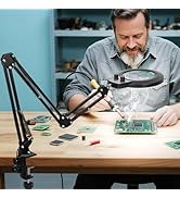 KIRKAS 12X &amp; 30X Magnifying Glass with Light and Clamp, Extra-long Arm Magnifying Lamp Overhead K...