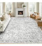 8x10 Area Rugs for Living Room: Washable Large Vintage Floral Rug Low Pile Non-Slip Boho Carpet f...