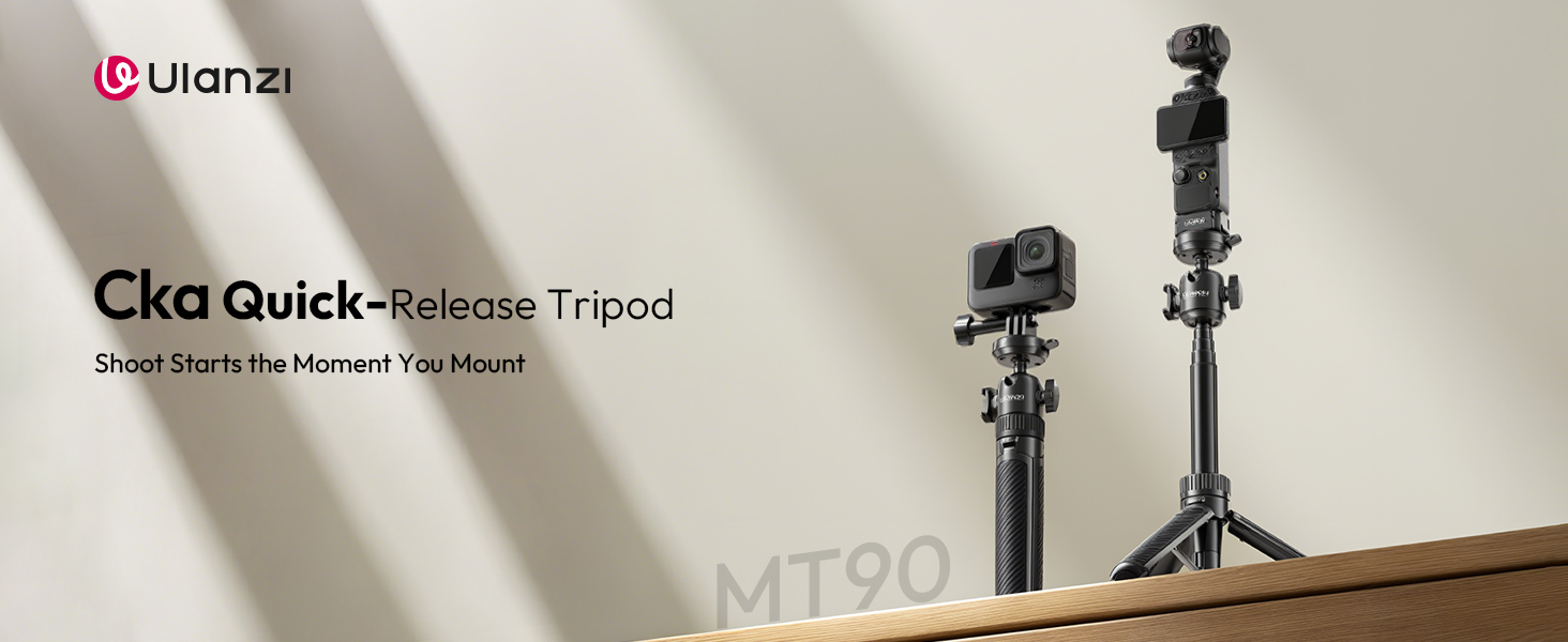 Text reads 'Image 2', 'Cika Quick-Release Tripod', 'MT90'. Compact tripod device shown in multiple views, featuring quick-release mechanism and adjustable head mount.