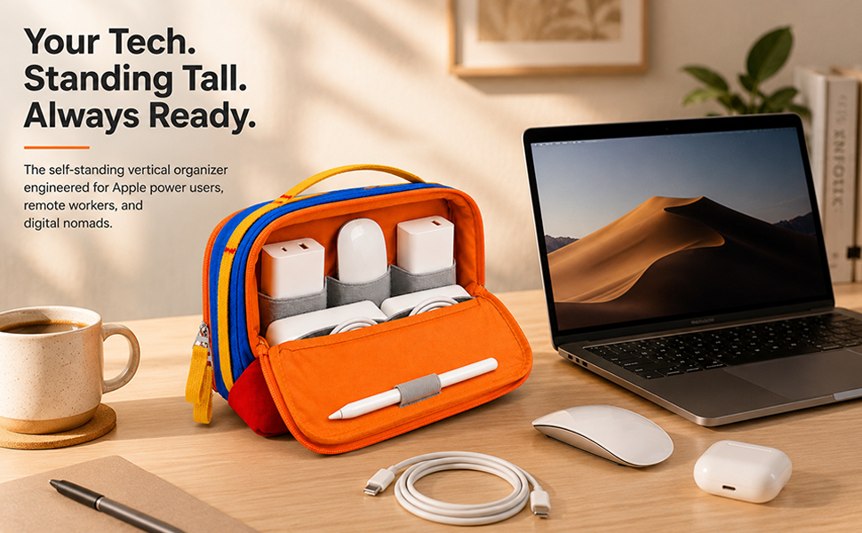self-standing tech pouch