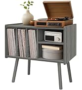 Montex Record Player Stand with Vinyl Storage, Wooden Record Player Table with 5 Cabinet, Large V...