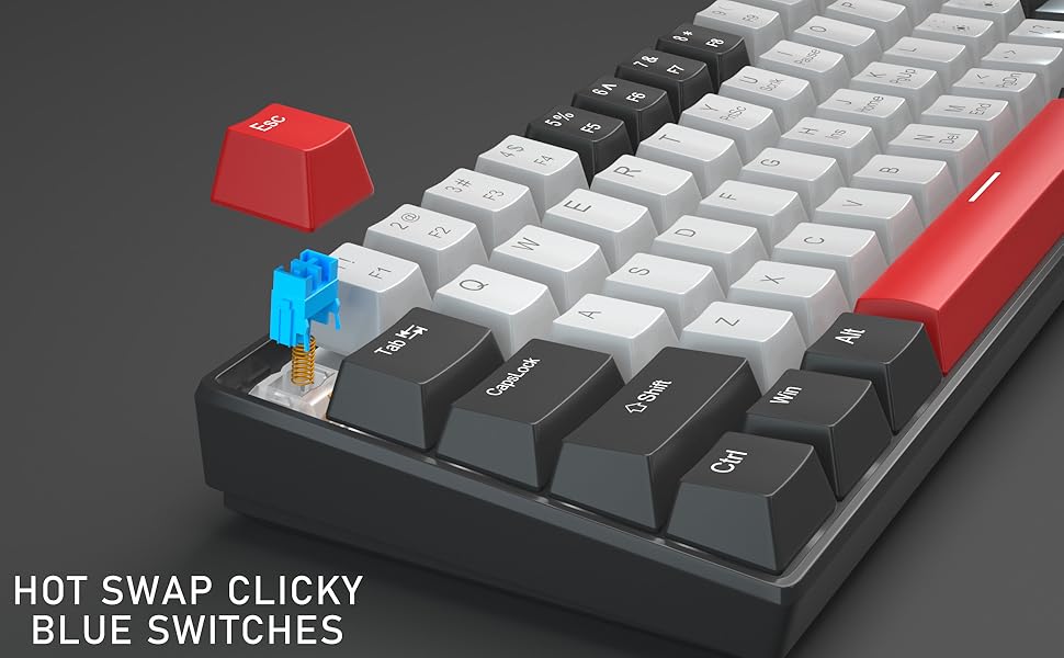 60% portable mechanical gaming keyboard with clicky blue switches
