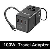 MINIX 100W Universal Travel Adapter with Retractable USB C Cable,GaN III International Power Adap...