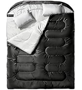 SunHalo Gear Black Double Sleeping Bag for Adults with 2 Pillows, Two Person Queen Size Camping B...