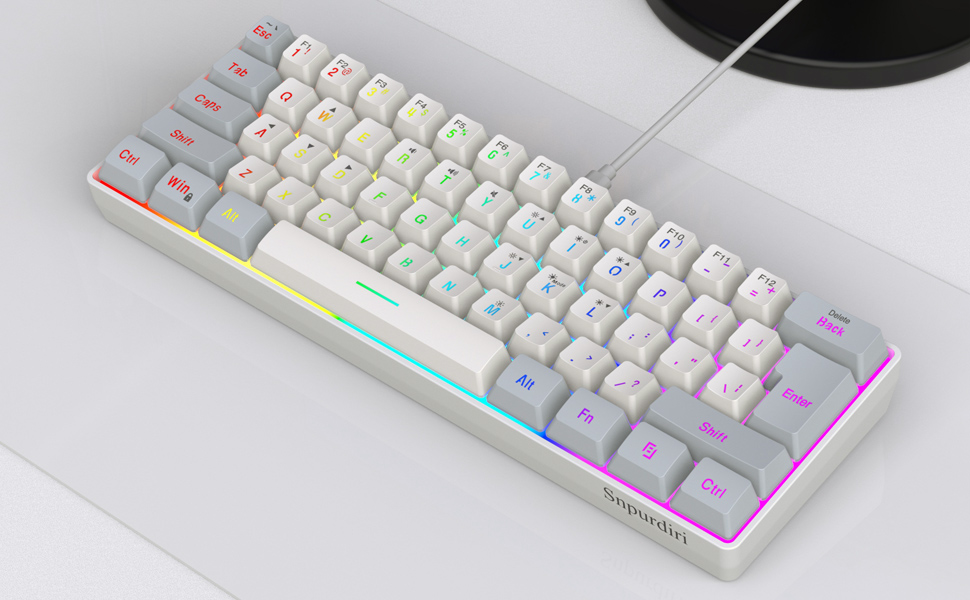 60% gaming keyboard grey and white