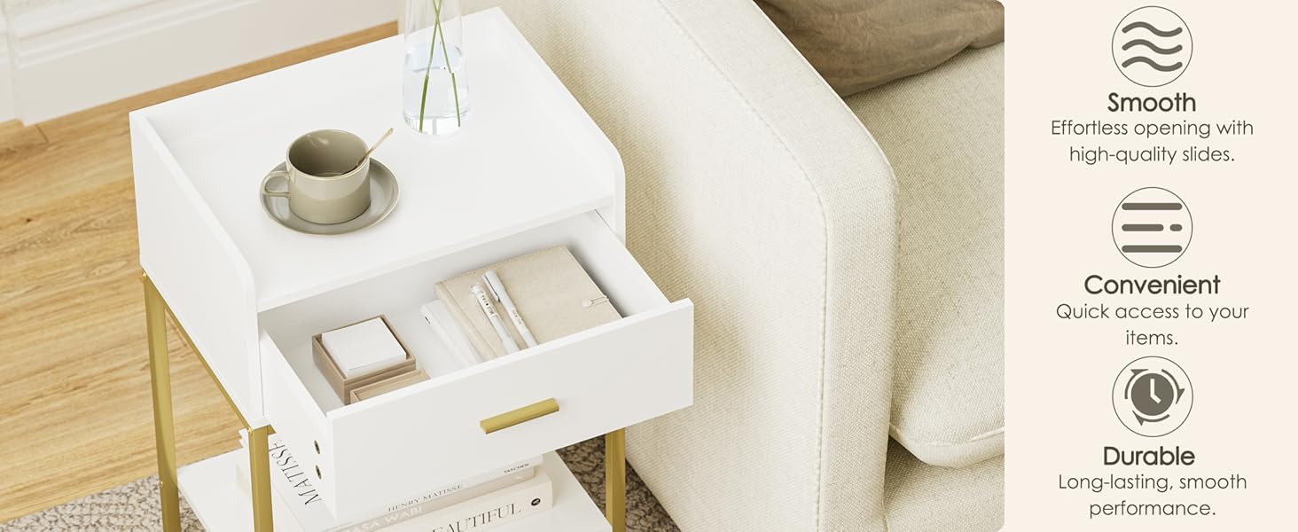 white and gold nightstand