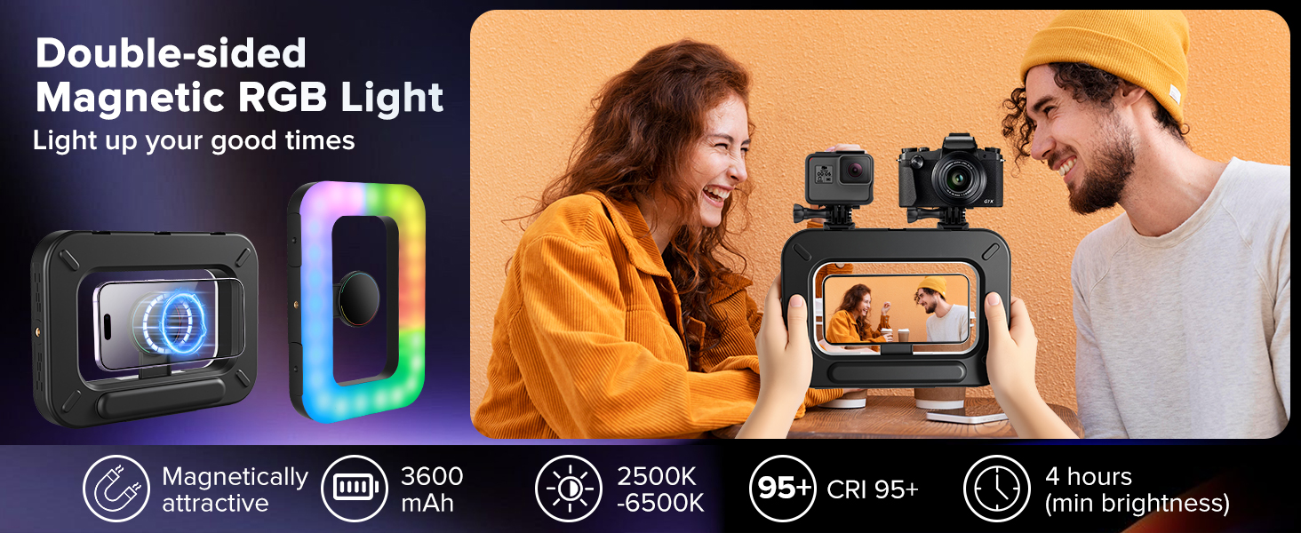 Magnetic RGB Selfie Ring Light for iPhone and Android (with Mini Tripod)