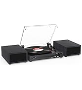 Vinyl Record Player with External Speakers BT 5.3 Wireless Turntable Portable with 3 Speed USB Vi...
