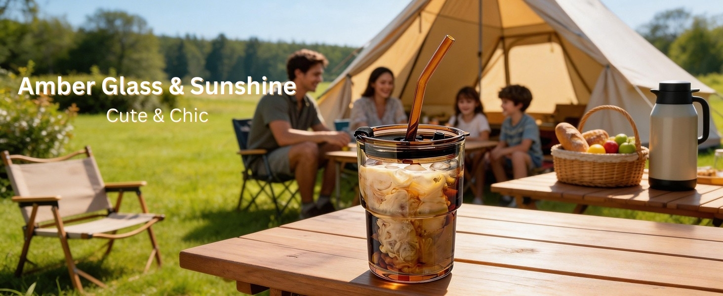 glass cups with straw and lid