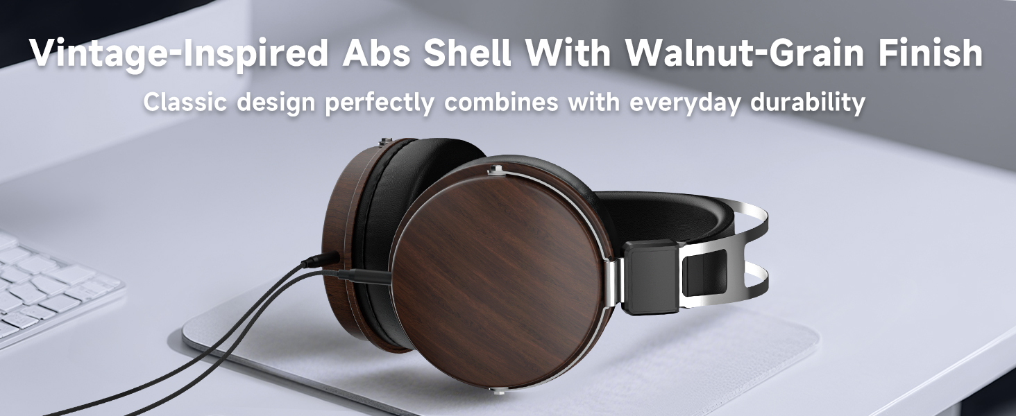 vintage-inspired, walnut-grain, studio headphones, durable wired headset, audiophile listening