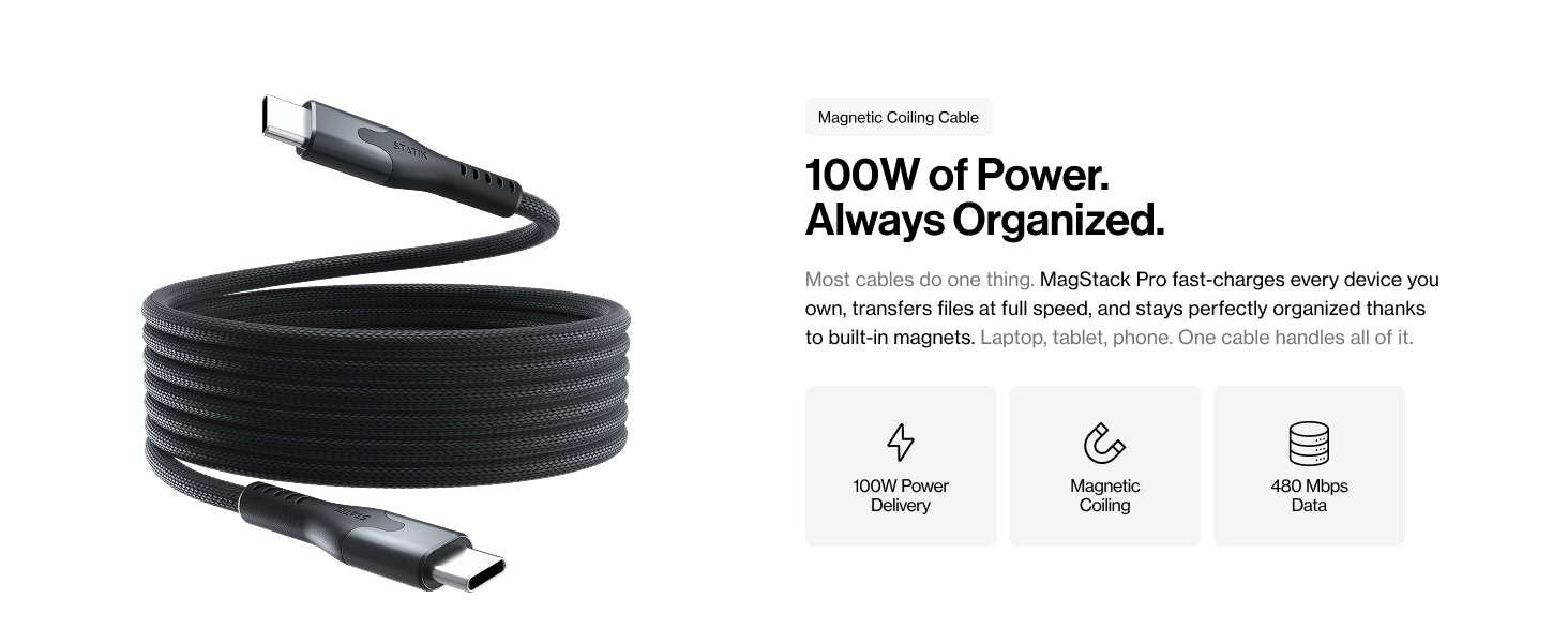 magstack charging cable USB C to USB C magnetic coil organization organizing data statik usbc usb-c