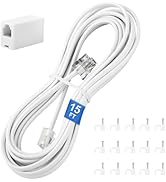 Uvital Phone Extension Cord 15 FT, Telephone Extension Line Cable with RJ11 Plug and 1 in-line Co...