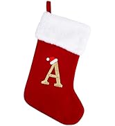 20 Inches Monogram Christmas Stockings with Letters, Large Super Soft Christmas Stockings Red Vel...