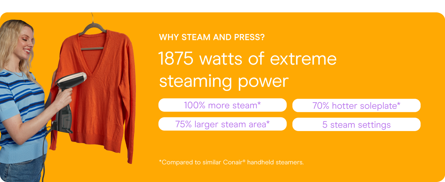 Conair garment steamer clothes turbo extreme steam fabric cloth handheld attachments wrinkle remove