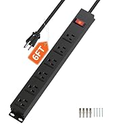 Power Strip with 6AC Outlets 6 Ft UL 14AWG Cord Straight Plug,Metal Wall Mount Heavy Duty Power S...