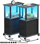 TUTOTAK Small Narrow End Tables, LED Side Tables with 2 Fabric Drawers, Set of 2, Bedside Tables ...