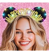Aceorna Light Up Birthday Mouse Ears Headbands Led Gold Happy Birthdays Hairbands Glowing Birthda...