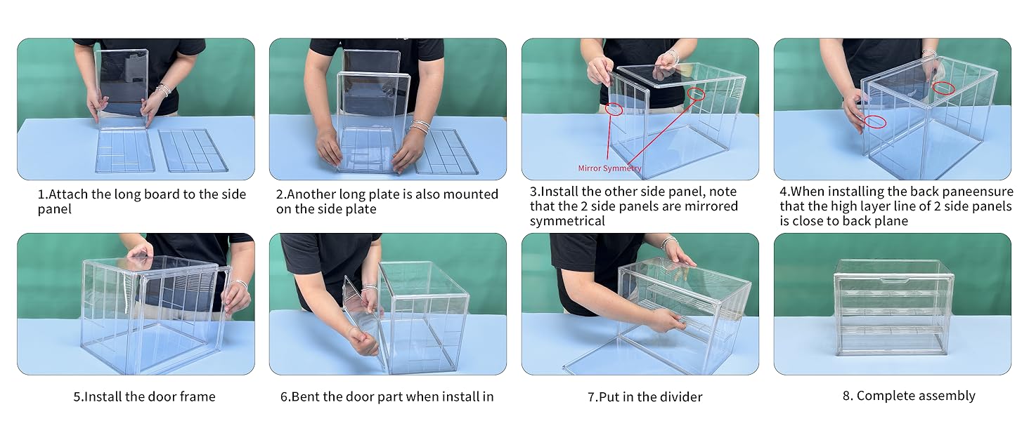 Acrylic Display Boxes install steps 4 Tiers Display Case with 3 Movable Plates