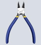 Blue-handled pliers with silver-colored tips. Designed for precision work with a comfortable grip.