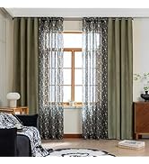 Erbnaryx 4-Piece Rod Pocket Wave Window Panel Set, 2 Blackout Panels &amp; 2 Light Filtering Privacy ...