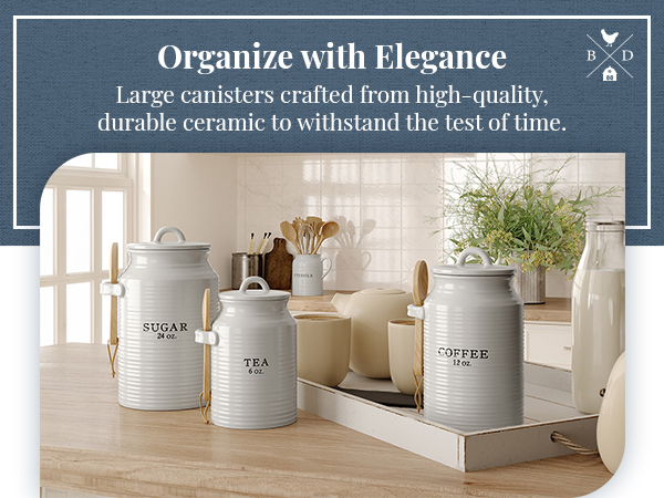 Ceramic Sugar Tea Canister Kitchen with Scoop Flour Container Ceramic Airtight Food Safe Farmhouse