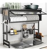 Over The Sink Dish Drainer Drying Rack 3 Tiers with Cover, Keep Kitchen Sink Shlef Organized Spac...