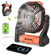 Deller 20400mAh Portable Camping Fan, Rechargeable Fan, Tent Fan with LED Light &amp; Hook, Battery P...