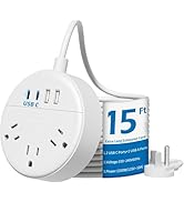 15 FT Extension Cord, NTONPOWER Flat Plug Power Strip with 4 USB Ports(2 USB C), Long Extension C...