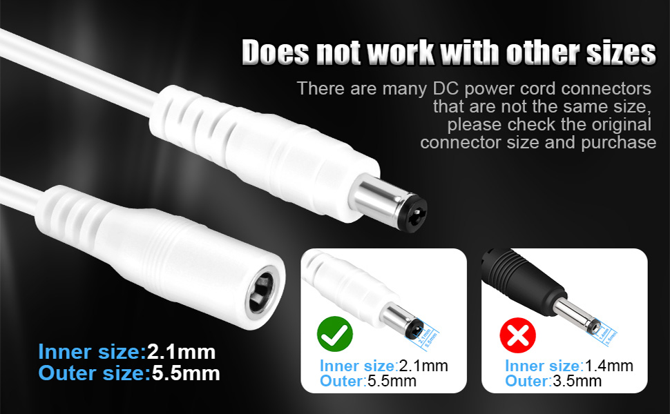 12V DC extension cord with 5.5x2.1mm male and female connector