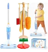 Dreamon Wooden Toddler Cleaning Set - 10Pcs Kids Cleaning Toy Set with Real Working Kids Spray Mo...