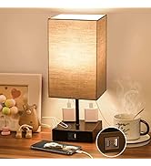 Sailstar Upgraded Table Lamp with USB C+A Charging Ports &amp; 2AC Outlets, Dark Grey Bedside Lamp fo...