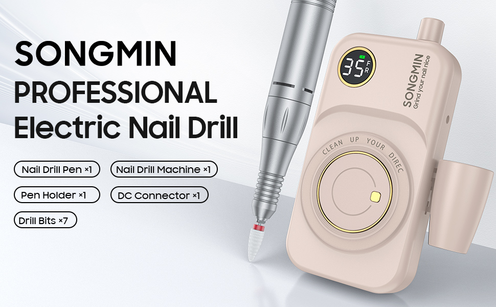 SONGMIN Electric Nail Drill Machine portable nail file Machine*1Handpiece*1 Bits*7 DC charger*1 