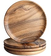 IQCWOOD Wooden Dinner Plates, 6 Inch Round Wood Plates Set of 4, Acacia Wooden Plates Round Tray ...