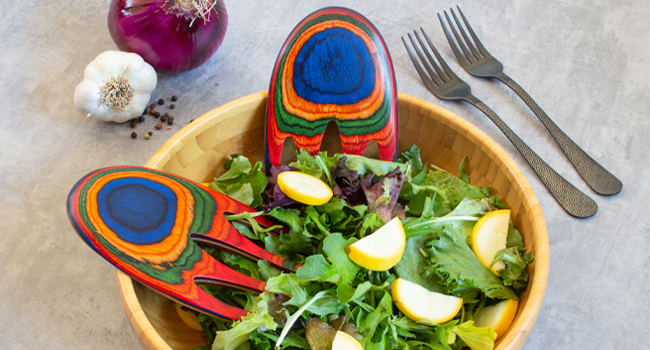 Baltique Marrakesh Salad Hands server serving utensil set colorful toss tongs fork host party wooden